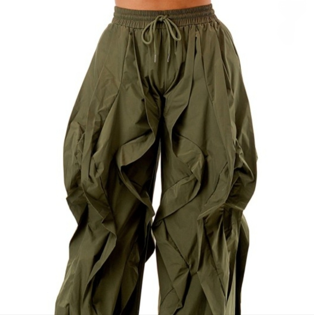 Unique Olive Green Crinkle Pants